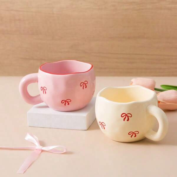 1 pièce Tasse en céramique charmante avec nœud papillon, 220 ml - Votre café, tasse à café à motif nœud papillon pour le thé et le lait, tasse de camping douce, cadeau idéal pour la Saint-Valentin, l'anniversaire, le mariage, compatible lave-vaisselle/micro-ondes, idéal pour la maison et le bureau