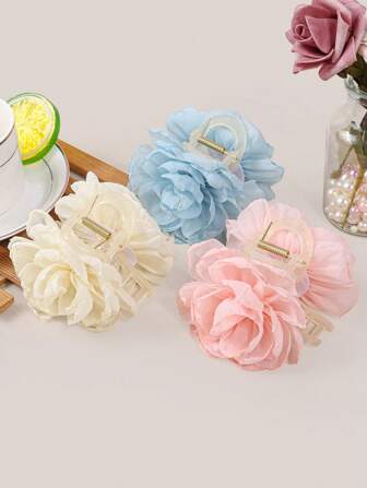 1pc Organza Frayed Edge Rose Flower Hair Clip, Fashion Sweet Versatile Casual Elegant Decor Hair Accessory For Daily, Vacation, Wedding, Party