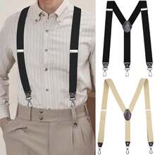 Tirantes resistentes con ganchos giratorios para hombres, pantalones vaqueros de trabajo, espalda en Y, tirantes elásticos ajustables grandes y altos para pantalones, correa con lazo para cinturón IA6Y - Marrón - Ver 6