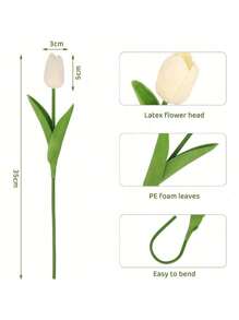 Light Yellow Exquisite Real Touch White Artificial Tulip Bouquets - For Bedroom, Living Room, Wedding, Party, Valentine's Day, Father's Day,Graduation And Mother's Day Gifts, Easter Decorations & Gifts For Girlfriends