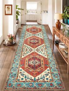 Runner Rug Hallways, 2'6x10' Washable Non Slip Kitchen Runner Rug, Long Boho Vintage Rust Hallway Stair Ultra Soft Print Floor Carpet Bedroom Bathroom Laundry Room, Home Decor - Orange/Multi - View 1