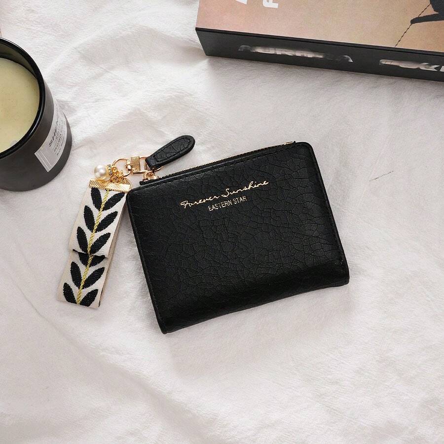 1 件深色哥特式吊坠钱包，复古折叠零钱包，韩国时尚学生风格 - 黑色 - 查看 1