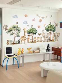 2pcs/1PC Wall Decals -[Forest Small Animal Wall Stickers, Cartoon Line Animal Wall Stickers] PVC Self-Adhesive Removable Wall Stickers For Nursery, Kids' Room, Playroom, Or Classroom – Cute & Creative Wall Decor For Any Space - Multicolor - View 6