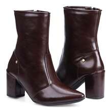 Women's Short Boot With Block High Heel And Pointed Toe - Rỉ Nâu - Xem 7