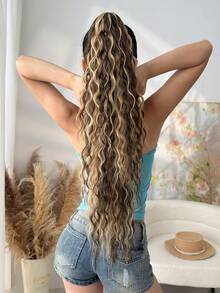 Ekstensi Rambut Ekor Kuda Model Cakar, Rambut Keriting Bergelombang, Bahan Elastis, Hitam/Cokelat, Rambut Panjang Tahan Panas 26 Inci, Cocok untuk Pesta Natal dan Halloween - Ombre Coklat - View 11