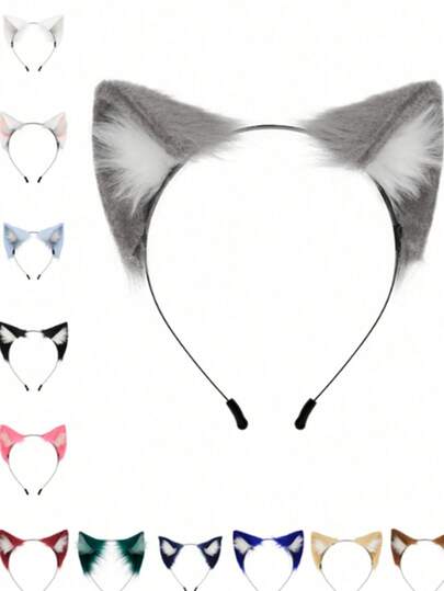 1pc Holiday Party Decoration Prop, Handmade Cute Cat Ear Headband With Highlights, Playful Animal Ear Fox Headband For Party, Live Streaming, Atmosphere Decor,Halloween