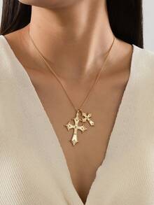 1 件欧美夸张水钻镶嵌双层吊坠项链，适合节日礼物、派对和日常佩戴 - 彩色 - 查看 13