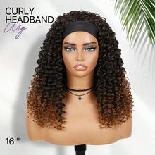 M16 Inch Kinky Curly Headband Wig For  Gluel Synthetic Half Wig With Headband None Human Hair Ombre Brown 8001 - OmbreBrown - View 2