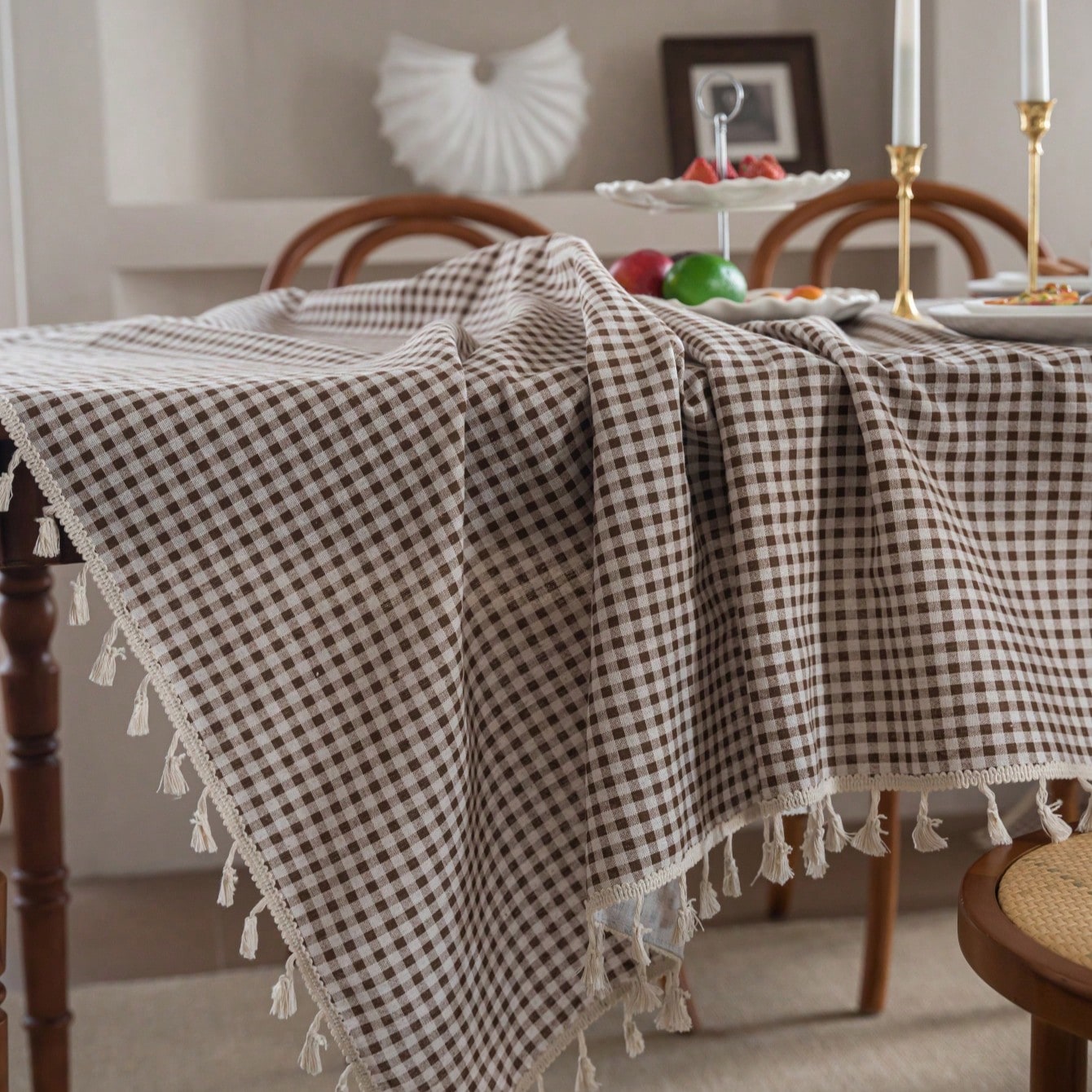Pieza Mantel de mesa con estampado de cuadros marrones, mantel de mesa de comedor estilo bohemio casual y fresco, cubierta de decoración del hogar pa