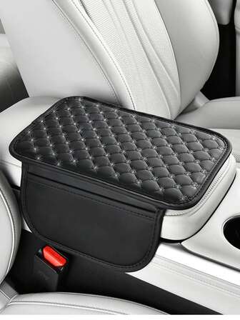 ROJEMXVE 1 件闪亮钻石汽车中控台盖，超细纤维皮革汽车扶手盖垫，带 2 个储物袋，通用汽车扶手储物盒盖，适用于大多数车辆的汽车内饰配件