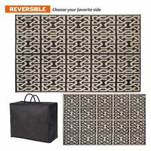 Reversible Mats, Plastic Straw Rug, Modern Area Rug, Large Floor Mat And Rug For Outdoors, RV, Patio, Backyard, Deck, Picnic, Beach, Camping, Trailer, Black & Beige, 5' X 8' - Multicolor 584 - View 2