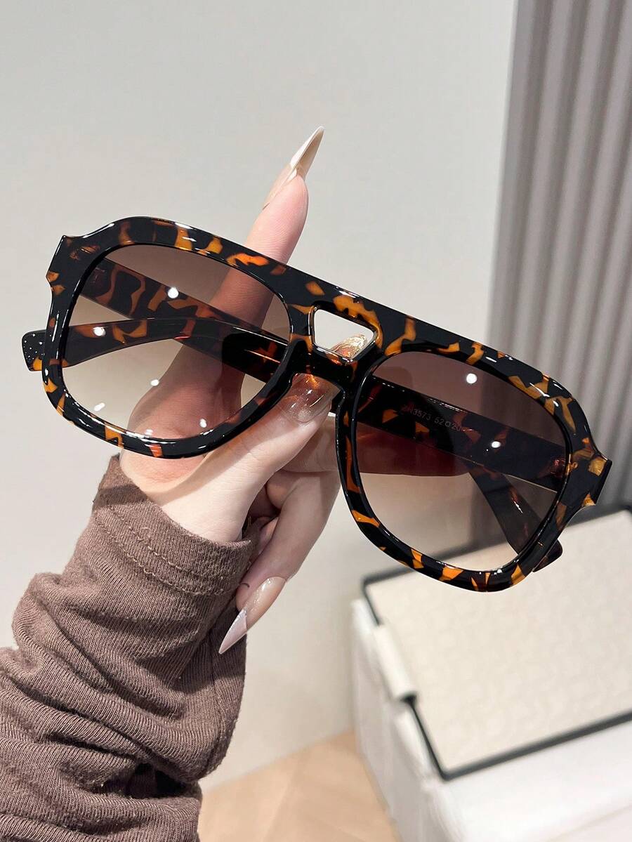 1 Pair Tortoiseshell Color Fashion Glasses For Women, Summer Beach Accessory Aviator Shape Shades - Multicolor - View 1