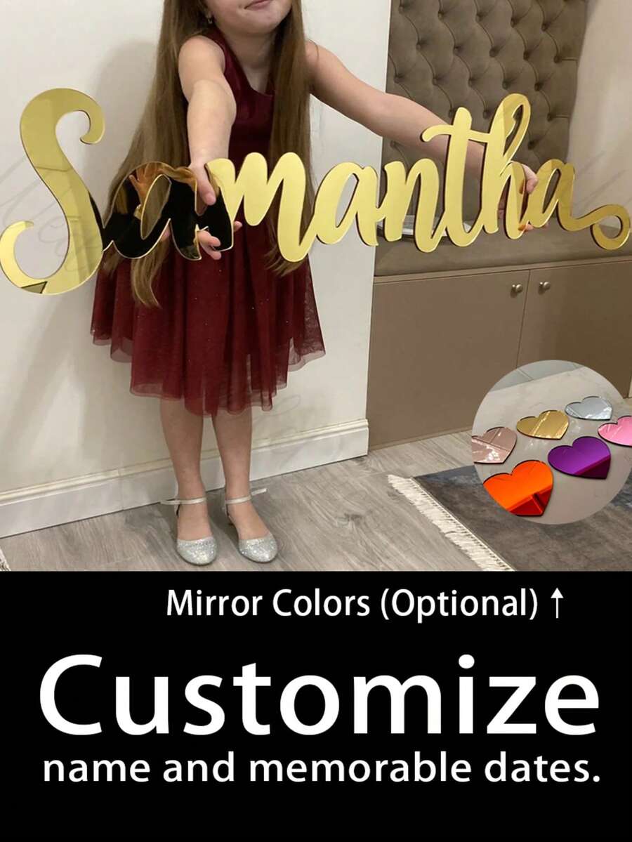 Custom Acrylic Name Sign Choose Your Font - Living Room Decor, Party Decoration, Baby Name Sign, Nursery Decor, Mirror Gold Sign - 彩色 - 查看 1