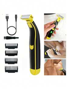 男女通用电动剃须刀，便携式全身修剪器，USB充电式T型刀头，可去除面部、腋下、腿毛和胸毛