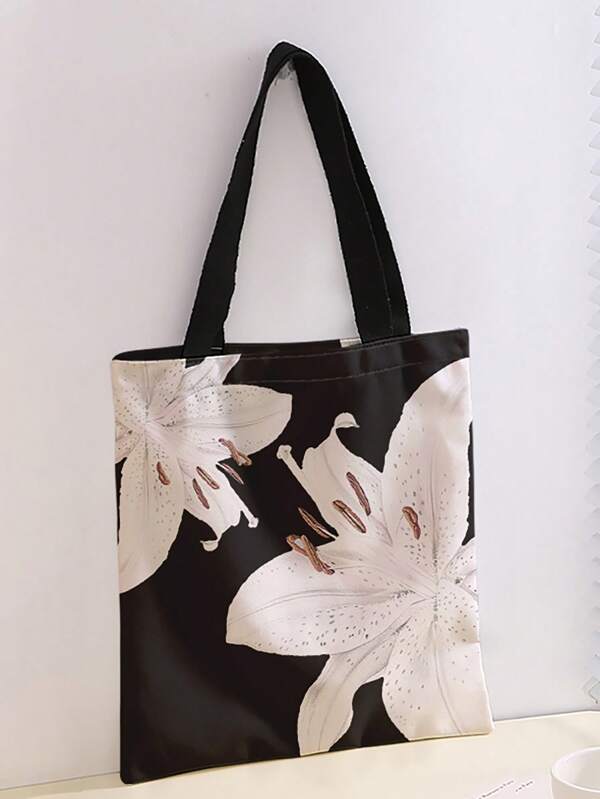Flower Pattern Double-Sided Printed Shoulder Handbag Printed Handbag Casual Travel Beach Bag Large Capacity Reusable Shoulder Shopping Bag Women's Casual Shoulder Bag Handbag Large Capacity Canvas Beach Bag Handbag Shopping Bag Printed Women's Grocery Shoulder Bag