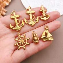 2 件不锈钢航海锚饰物金色灯塔帆船吊坠航海吊坠适用于 DIY 钥匙扣手链项链耳环制作