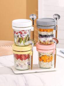 2 pièces/set Tasse en verre pour avoine overnight avec couvercle et cuillère, pot Mason scellé pour petit-déjeuner, salade, yaourt, tasse à salade, tasse portable pour pique-nique en plein air. Nouvelle tasse à eau en verre avec cuillère et couvercle, tasse à avoine overnight pot Mason tasse en verre portable avec couvercle et cuillère. Contenants pour avoine overnight avec couvercles : pots Mason. Avec couvercles et cuillères, petits pots Mason pour lait, céréales, fruits, salade, yaourt.