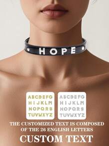 Customized Letter Women's Intimate Accessories Choker, PU Leather Collar, Rhinestone Letter Diamond Choker, Customizable Name Text, Suitable For Valentine's Day Gift