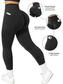 Large-Sized Women's Three-Piece Sporty Pocket Leggings. The Pocket Design Makes It Convenient To Carry A Mobile Phone. It Can Lift The Buttocks And Tuck In The Abdomen. It's A Must-Have For Sports
