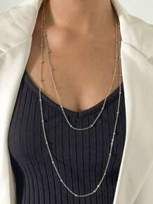 1 pieza Cadena de suéter largo con perlas en capas, adecuado para el uso diario de las mujeres