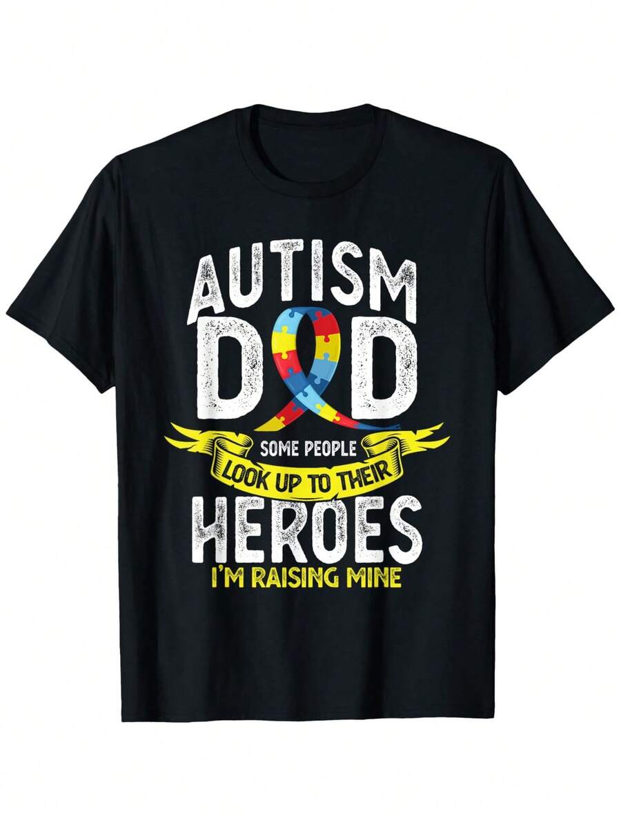Camiseta de autismo para papá, algunas personas admiran a sus héroes, camisetas de algodón de moda de manga corta, camiseta de estilo urbano de manga corta, camiseta de ajuste cómodo para hombres, camiseta de cuello redondo, ultra suave, transpirable, que absorbe la humedad, regalos para hombres, mujeres - Negro - Ver 1