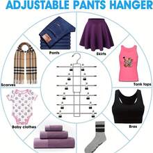 6-Tier Metal Pants Hanger With Clips - Space-Saving Wardrobe Organizer For Jeans, Scarves, And Skirts - Durable Painted Finish, Multi-Layer Storage Rack For Closet Organization, Compact Clothes Storage | Spacesaving Design | Metal Construction, Hangers For Clothes - Black - View 9