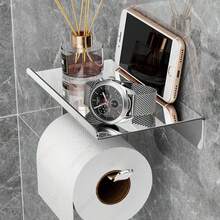 1PC Wall Mounted Toilet Paper Holder With Phone Shelf Stainless Steel Self Adhesive Or Screw Toilet Paper Roll Holder - Rustproof And Bathroom Washroom Tissue Roll Holder With Shelf, Bathroom Accessories, Bathroom Storage And Organization Bathroom Accessaries Bathroom Tools - Multicolor - View 1