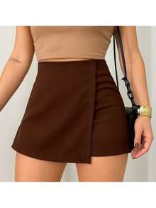 Basics Tailored Skirt Shorts With Invisible Side Zipper Inspired By The Zr Fashion Blogger Brand - Rust Brown - View 2