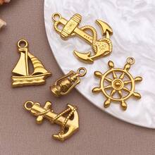 2 件不锈钢航海锚饰物金色灯塔帆船吊坠航海吊坠适用于 DIY 钥匙扣手链项链耳环制作