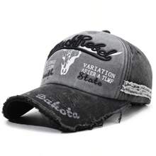 Washed Distressed Street Style Khaki Baseball Cap - Navy Blue - View 6