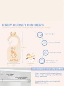 1 套/7 件精美木制婴儿衣柜隔断 - 可爱熊设计，适合新生儿至 24 个月大小的衣服 - 可爱的育儿室装饰衣架隔断，轻松整理您的小女孩或男孩的房间 - 彩色 - 查看 3