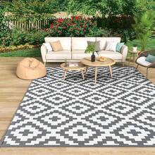 Reversible Outdoor Rug, Durable Waterproof Patio Carpet, Modern Stylish Garden Mat, Large Washable Outdoor Area Rug For Balcony, Terrace, Camping, All-Weather Floor Decor - Grey and White - 查看 1