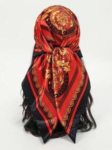 1 件波西米亚风佩斯利印花链条图案头巾女士围巾女士大方形围巾头巾、发带、头带非常适合装扮 - 米色 - 查看 1