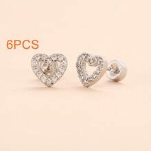2 件/6 件心形耳钉，5A 金色锆石花朵耳钉，螺丝后鼻骨耳钉，精致珠宝礼物，适合女性 - 心形1# - 查看 17