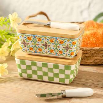 Ceramic Butter Box With Lid, European Style Household Cheese Storage Box, Kitchen Storage Box For Sealing And Preserving Freshness.