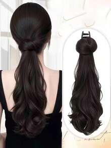 圣诞派对假发马尾，镶钻，波浪卷发马尾发夹，自然优雅发型假发爪（可拆卸蝴蝶结，二合一套装）冬季发饰爪夹 冬季发爪 - 彩色 - 查看 2