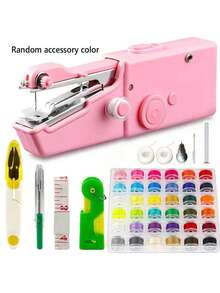 1 Set Portable Handheld Sewing Machine Kit With 36 Bobbins, Electric And Manual Sewing For DIY, Clothing And Travel, Includes Random Color Accessories, Handheld Sewing Stapler Small Easy Sewing Machine Beginner Travel Mini Tailor Sewing Embroidery Tool Equipment Heavy Duty, Multiple Colors To Choose From - Multicolor - View 4