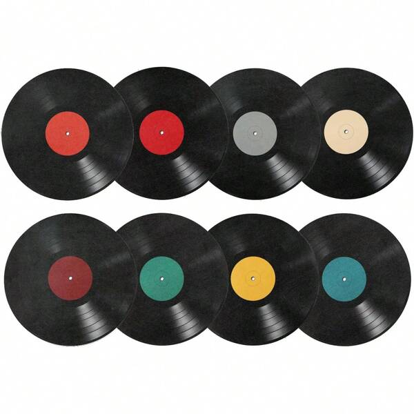 1/4/8/10 stuks/pak waterdichte vinylplaatvormige muurstickers, transferstickers met DJ-muziekpatroon in de vorm van een retro vinylplaat, geschikt voor slaapkamer, woonkamer, entree en huisdecoratie