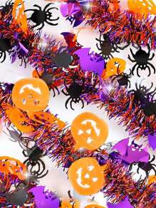 Decoraciones de Halloween, Guirnalda de Halloween de 2 metros con calabaza naranja, araña negra y murciélago morado, guirnalda de metal brillante retorcida para decoración del hogar, árbol, interior, exterior, fiestas, decoración de otoño