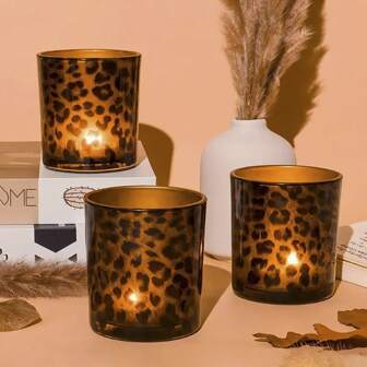 1pc Vintage Leopard Print Candle Holder, Empty Cup, Romantic Candlelight Dinner Decor, Aromatherapy Candle Cup, Desktop Decor, Holiday Party Supplies, Gift For Family And Friends