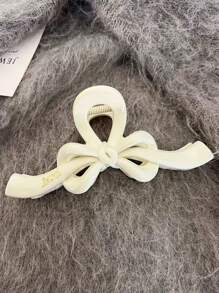 1pc Korean Style Elegant Bowknot Gold Label Hair Clip, Large Size Suitable For Thick Hair, Stylish Barrette For Occiput Hair Accessories Women Claw Clip
