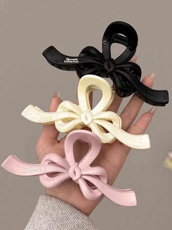 1pc Korean Style Elegant Bowknot Gold Label Hair Clip, Large Size Suitable For Thick Hair, Stylish Barrette For Occiput