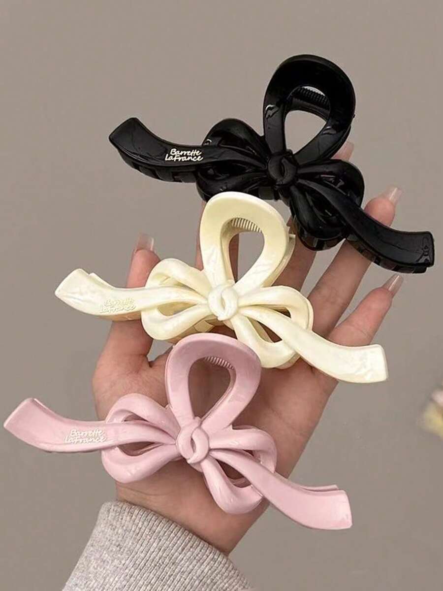 1pc Korean Style Elegant Bowknot Gold Label Hair Clip, Large Size Suitable For Thick Hair, Stylish Barrette For Occiput Hair Accessories Women Claw Clip