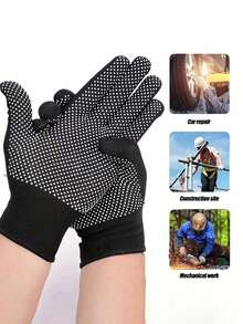 Nylon Coated Gloves, Anti-Slip, Durable, Breathable, Gardening/Driving/Labor Protection Thin Sticky Gloves - Black - View 3