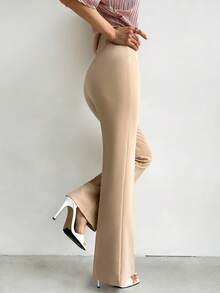 Quần ống loe co giãn màu trơn giản dị dành cho nữ, mặc hàng ngày, đi làm và hẹn hò, mùa thu - Màu Khaki - Xem 3