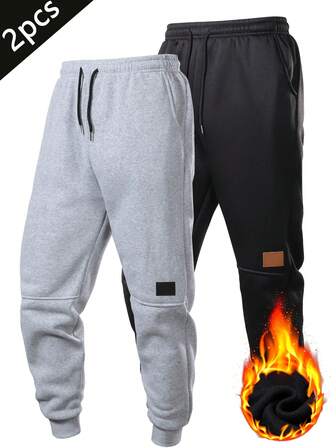 2pcs Men's Thermal Lined Jogger Pants, Casual Outdoor Hiking Cycling Running Workout Travel Vacation Sports Trousers, Winter