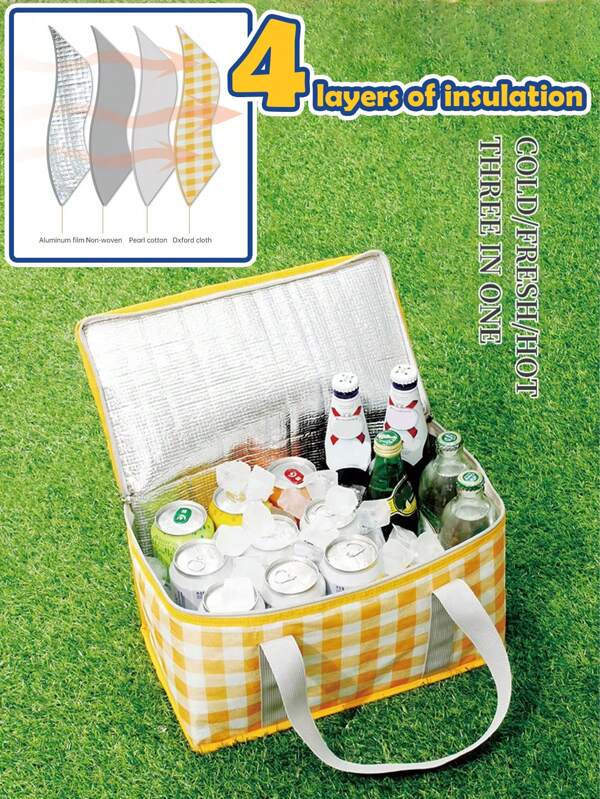 1 Insulated Thermal Insulation Picnic Portable Handbag - Waterproof Fabric, Thick Carpet, Multi-Purpose Outdoor Travel And Camping Storage Basket, Ping Camping Mat Moisture-Proof, Large Capacity Picnic Bag Storage Bag, Thickened Aluminum Film Picnic Basket Foldable Picnic Basket, Storage Basket, Perfect For Camping, Travel, Parties, Festivals - The Perfect Gift For Outdoor Sports Enthusiasts