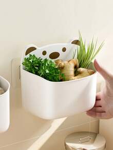 1 Stück Cartoon Bär Wandmontierte süße Aufbewahrungsbox, Küchen Zwiebel Ingwer Knoblauchhalter, Badezimmer Organizer Regal, Kühlschrankseiten Hänge Aufbewahrung, Blau