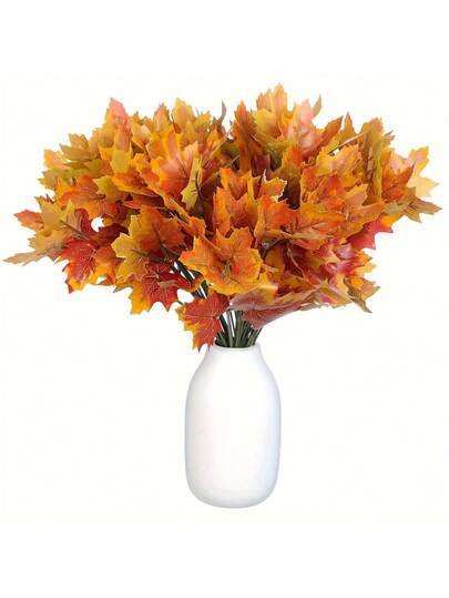 1 peça com 7 galhos, cada maço de folhas artificiais de bordo, decoração de folhas artificiais de outono, folhas de outono de plástico para o Dia de Ação de Graças, decoração central de folhas de outono para festival de cozinha interna e externa, sem necessidade de bateria, Halloween, Ação de Graças, colheita, celebração de outono