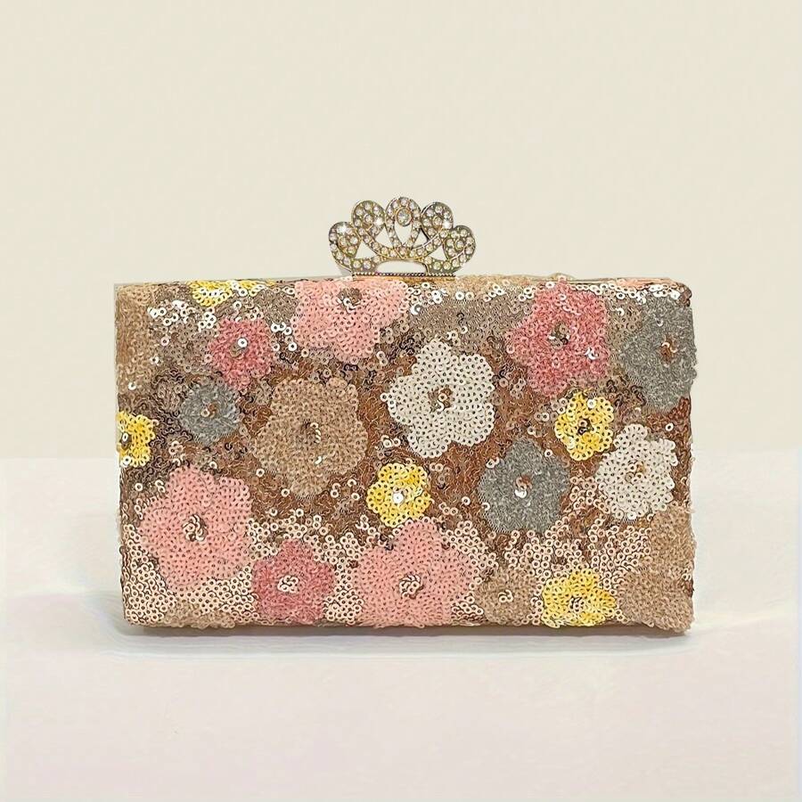 Unique Peacock Metal Sequin Embroidered Floral Evening Clutch Bag, Elegant And Exquisite Fashion Ladies Handbag With Metal Chain, Suitable For Party, Wedding, Prom